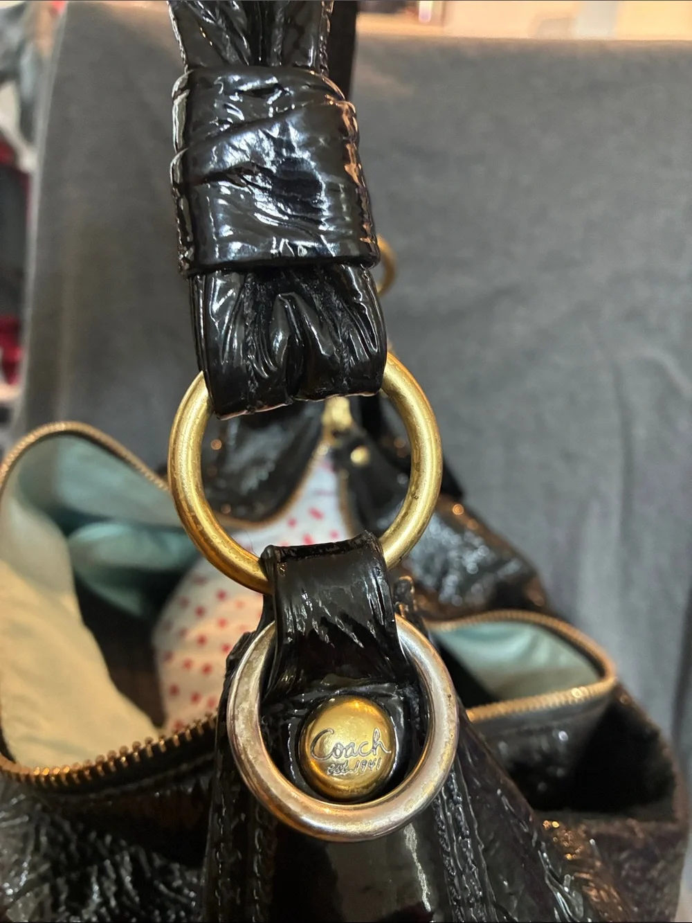 Coach Black Patent Hobo Bag with Gold Hardware